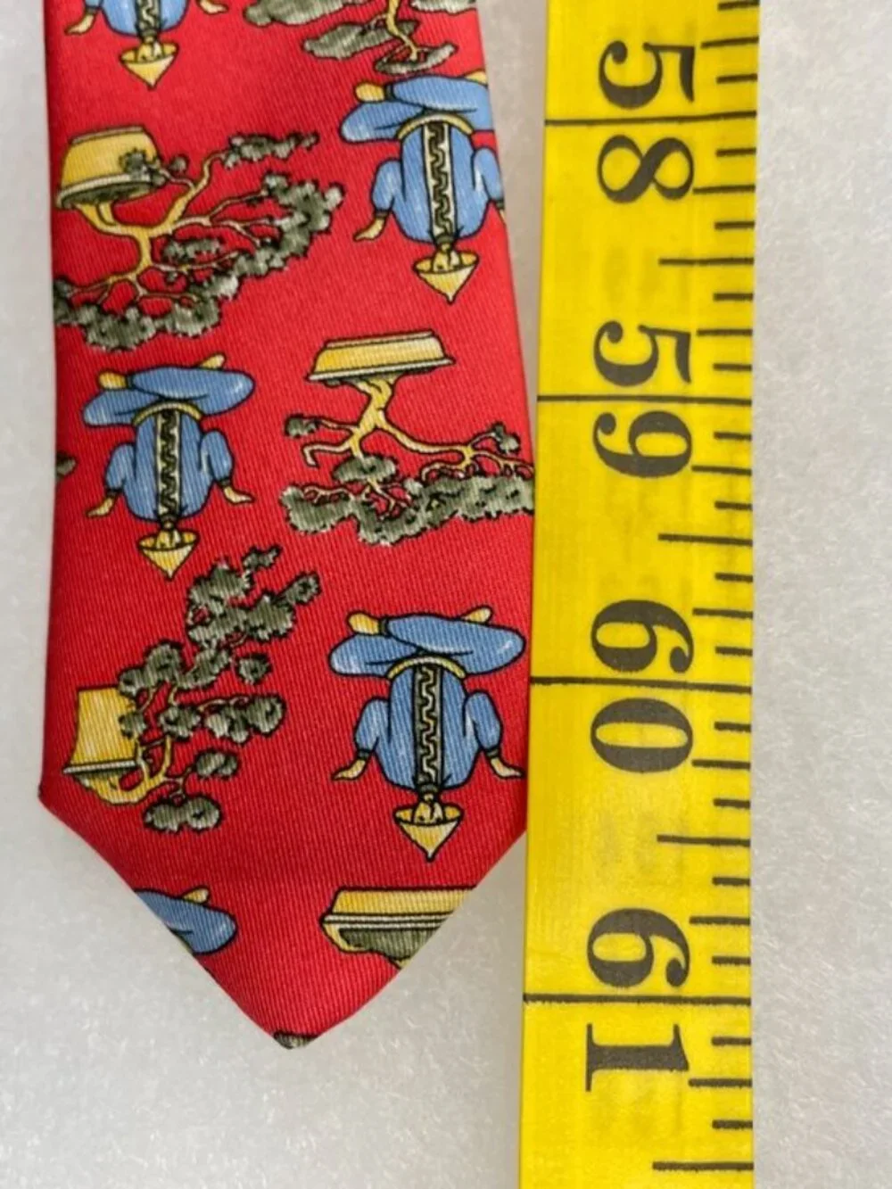 Alain Figaret Paris Silk Tie Red Meditating Yoga Monk Bonsai Tree France Made